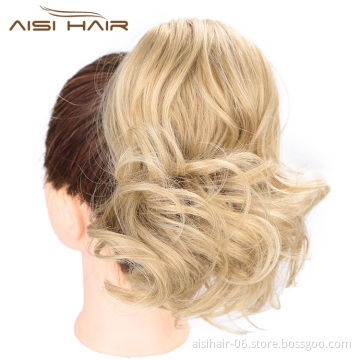 Aisi Hair Heat Resistant Synthetic Fiber Drawstring Ponytail Wrap Hairpieces Big Wave Short Ponytail Hair Extensions